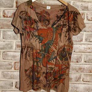 Unbranded Womens Edgy Tattoo Top with a Huge Nifty Fish on it - XL